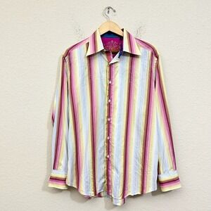 ROBERT GRAHAM Contrast-Trim Striped Button-Up Shirt Multi Embroidered
